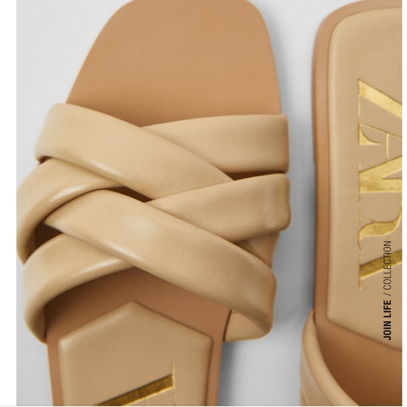 ZARA Leather Slides Sandal With Quilted Straps - Picture 4 of 5